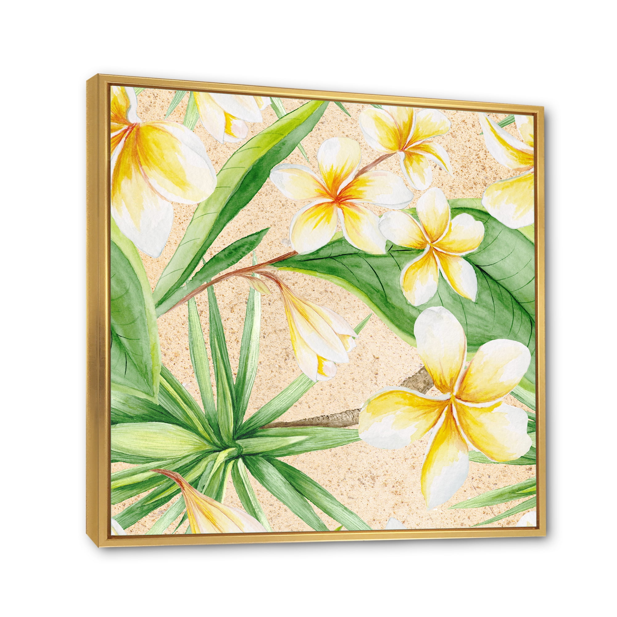 Designart 'Yellow Flowers and Tropical Foliage XI' Traditional Framed Canvas Wall Art Print