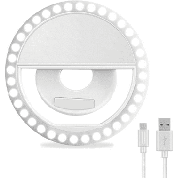 tuxeium Selfie ring lights for smartphones,Selfie Ring Light, Rechargeable Portable Clip-on Selfie Fill Light with 36 LED for Smart Phone Photography, Camera Video, Girl Makes up (White)