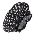 thumbnail image 1 of 1 Pc Dama Doble Capa Gorro de Ducha con Puntos para Baño Vacaciones Viaje Negro Blanco Satén PEVA, 1 of 3