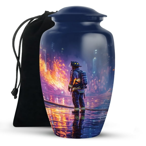 KARYLIZ Fire Fighter Urn - Blue Funeral Urn For Ashes Adult Male - Cremation Urns For Human Ashes - Memorial Decorative Urns For Female - Burial For Women Mom & Dad