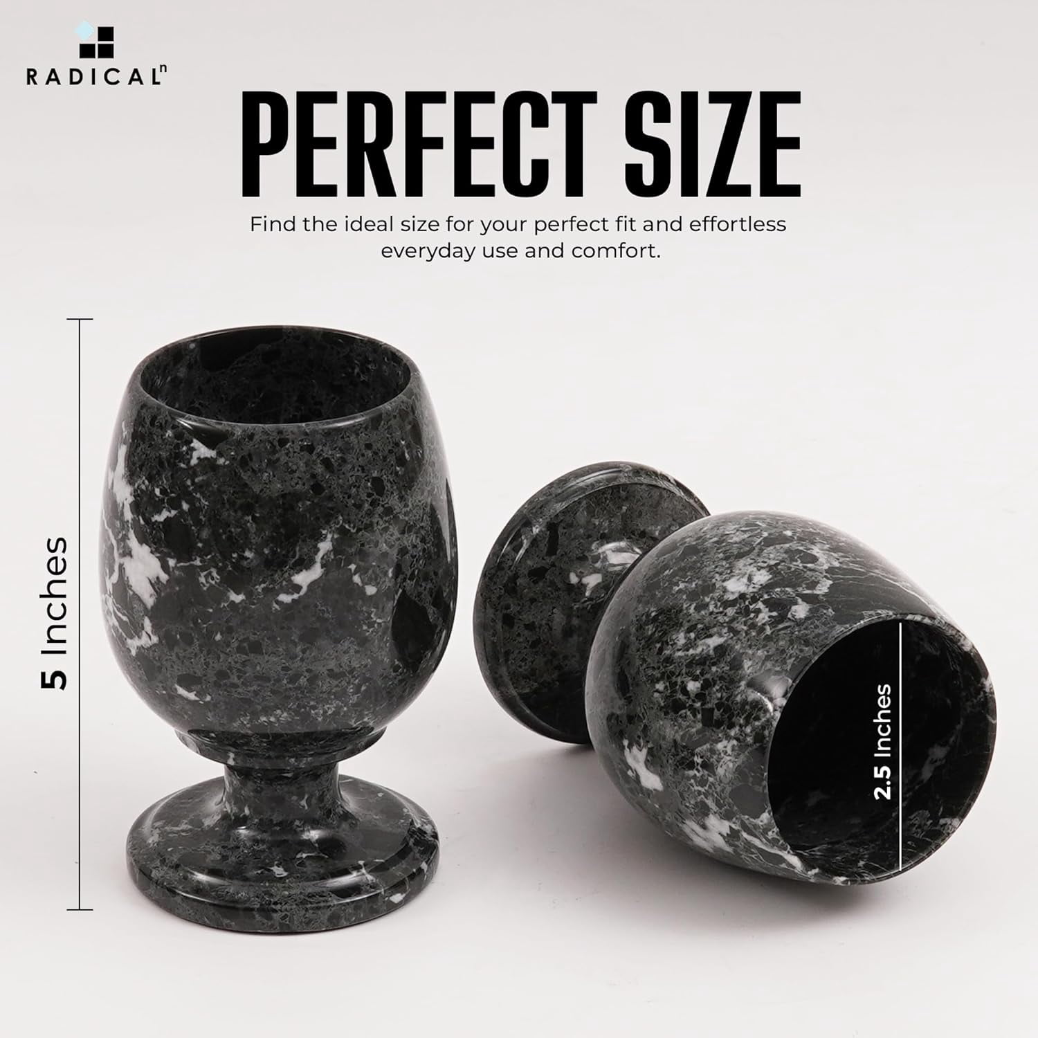 Radicaln Marble Wine Glasses Set of 2 Handmade Black 5 inch Drinking Glasses For Dining Table Decor, Ideal Red and White Wine Glassware For Home Bar