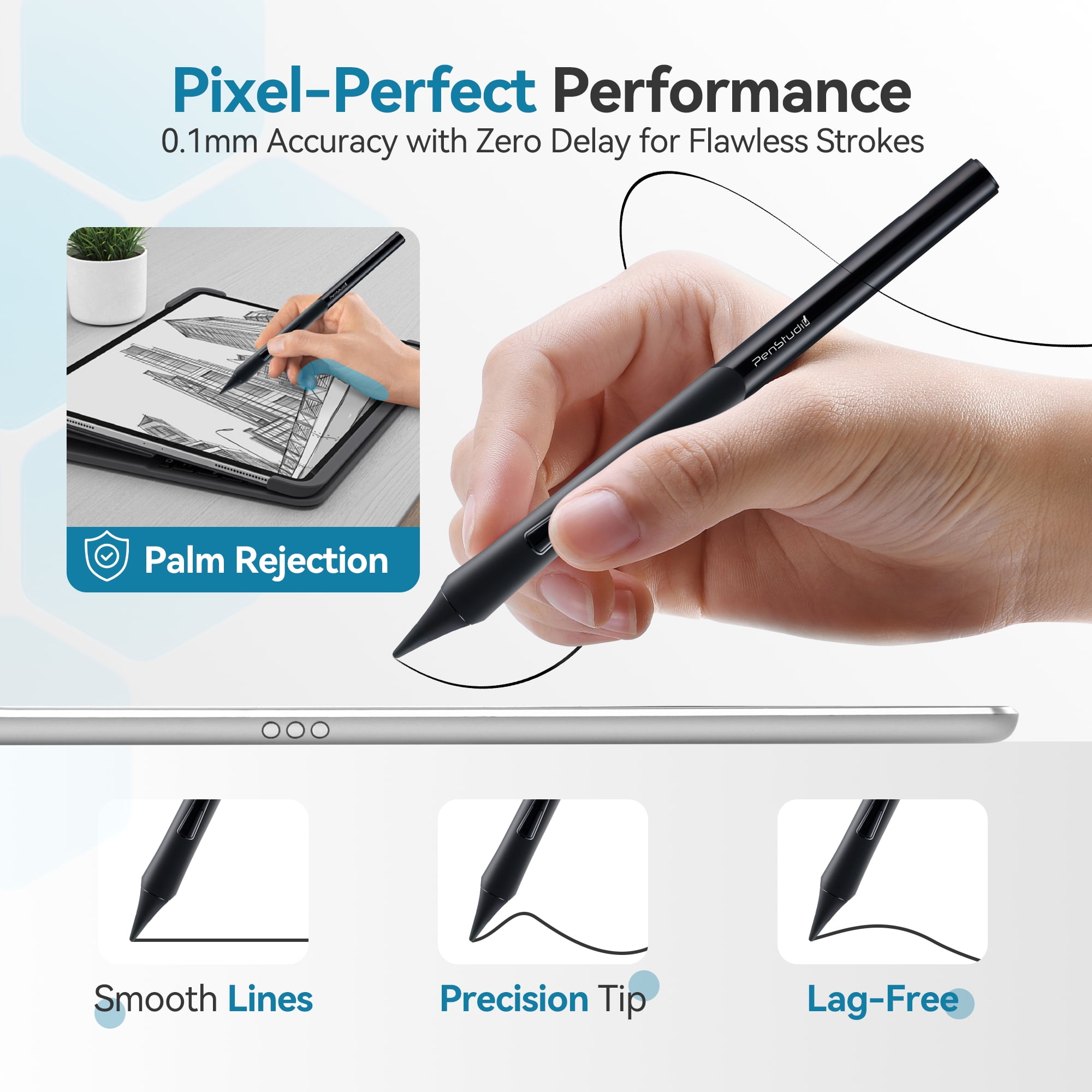 Penstudio PS-X Stylus for Apple iPad丨Ergonomic Design & Customizable Button丨Compatible with USB-C iPads丨Precise Drawing, Palm Rejection, Durable Metal Tips (Pink)