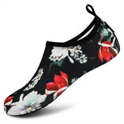 VIFUUR Water Shoes Barefoot Quick-Dry Beach Swim Socks for Women Black Flower