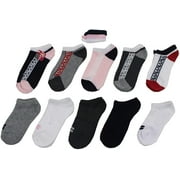 Fila Kids Girls 10-Pack Half Cushion No Show Socks with Hair Ties Athletic Stripe - Navy, Girls Small Shoe Sizes 7-10