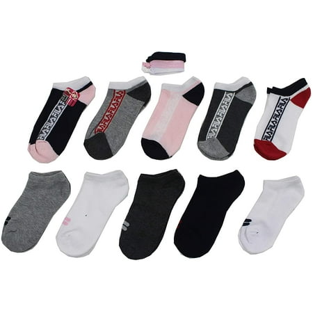 Fila Kids Girls 10-Pack Half Cushion No Show Socks with Hair Ties Athletic Stripe - Navy, Girls Small Shoe Sizes 7-10