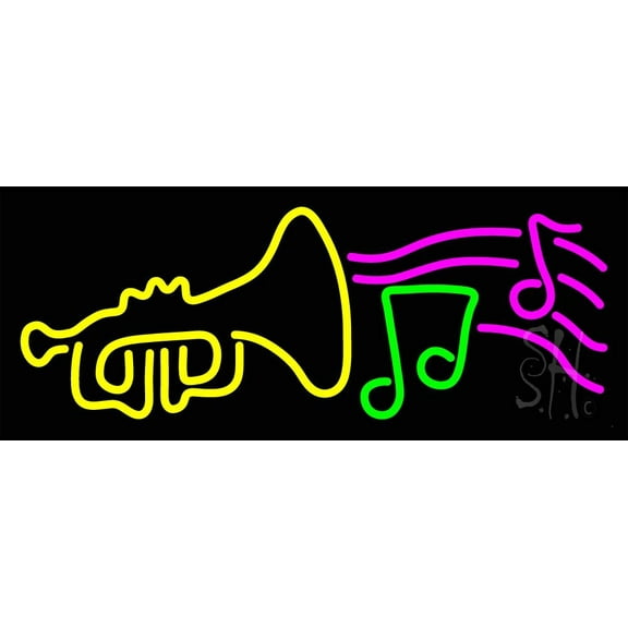Trumpet With Musical Note LED Neon Sign 10" Tall x 24" Wide - inches Black Square Cut Acrylic Backing, with Dimmer - Premium built indoor Sign for Studio, Club, Décor, Event, Storefront.