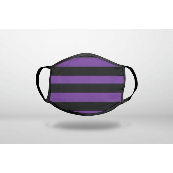 Black & Purple Bold Horizontal Stripes - 3-Ply Reusable Soft Cloth Face Covering, Unisex, Cotton Inner Layer