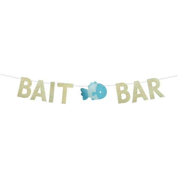 Gold Glitter Bait Bar Banner, Paper Sign For Fishing Themed Birthday Party Bunting Supplies Decorations Garlands