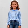 thumbnail image 2 of WAYUTE Girls Shirts Striped Long Sleeve Tee with Convenient Side Pocket Solid Color Top Versatile Summer Daily Wear, 2 of 6