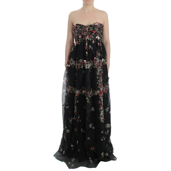 Dolce  Gabbana Elegant Strapless Silk Maxi Dress