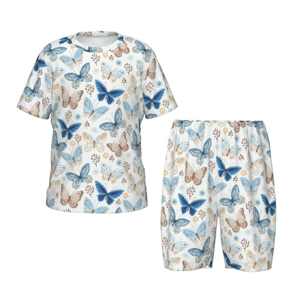 Balery Butterfly Conjunto de Pijama Infantil de Manga Corta con Estampado – Ropa de Dormir de Algodón Suave-Small
