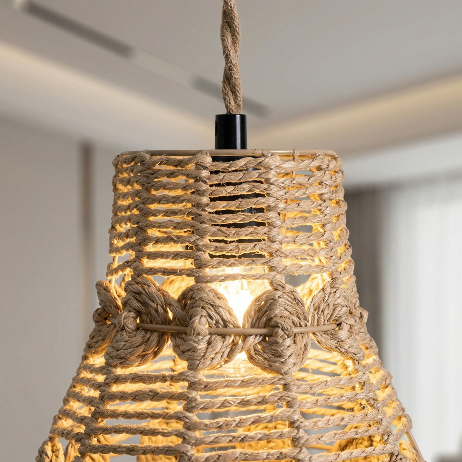 Vintage Woven Rattan Lamp Shade, 11.4in Basket Ceiling Light Cover, Handcrafted Pendant Lighting Guard, Decorative Natural Texture Shade for Home Office Decor
