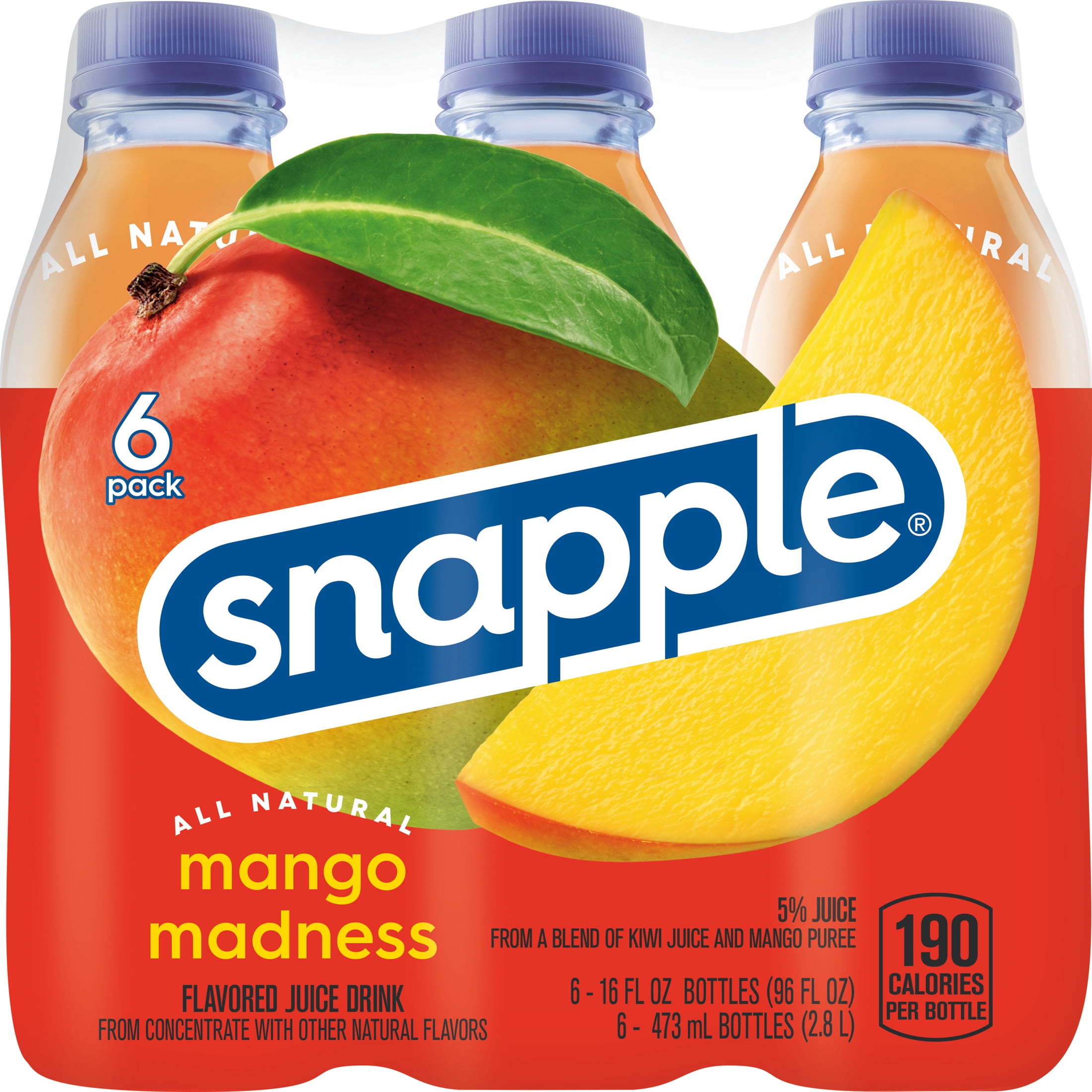 (2 pack) Snapple Mango Madness Juice Drink, 16 fl oz, 6 Count Bottle