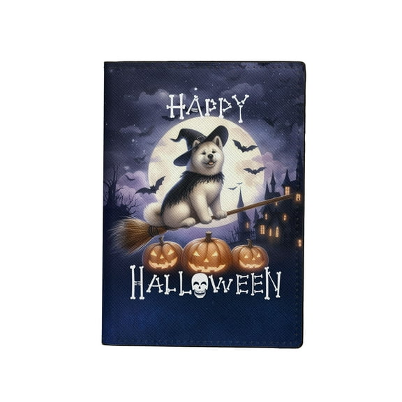 Happy Halloween Akita Witch Pumpkins Bats Travel Passport Wallet Inu Dog Lover PU Leather Passport Holder Cover - 13012
