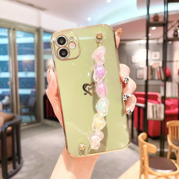 TECH CIRCLE for iPhone 11 6.1 Inch Cute Girls Women Case, Lovely Colored Heart Love Crystal Stone Chain Bracelet Strap Electroplating Shockproof Dustproof Case for iPhone 11, Mint