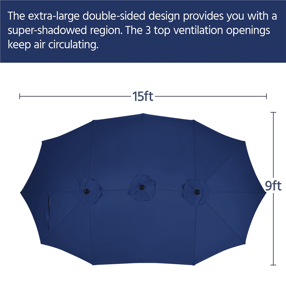 Renwick 15 FT Twin Patio Parasol with Crank Lift, Navy Blue