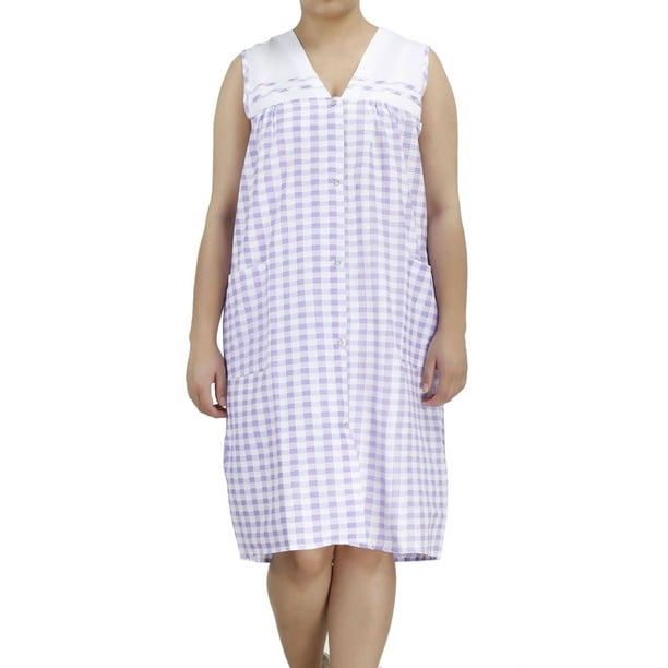 EZI Women's Sleeveless SnapFront Cotton House Dress by EZI