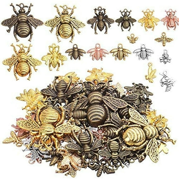 100g Alloy Bee Charm Mixed Honey Bee Pendant Charms Vintage Insect Jewelry Findings for DIY Necklace Bracelet Crafts,40-80pcs
