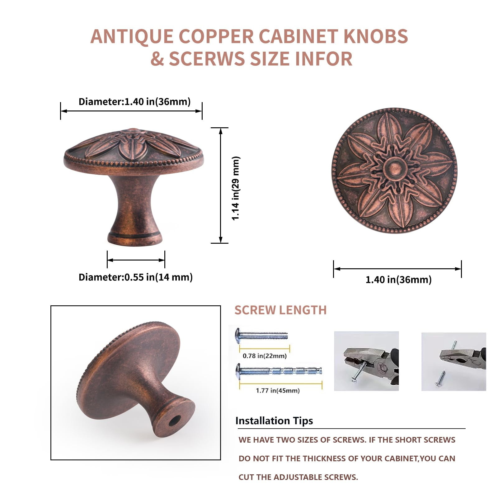 4 Pack Antique Brass Cabinet Knobs Vintage Dresser Knobs Drawer Knobs,1.4" Round Vintage Kitchen Cabinet Knobs Handles for Cabinets and Dresser Drawers Rustic