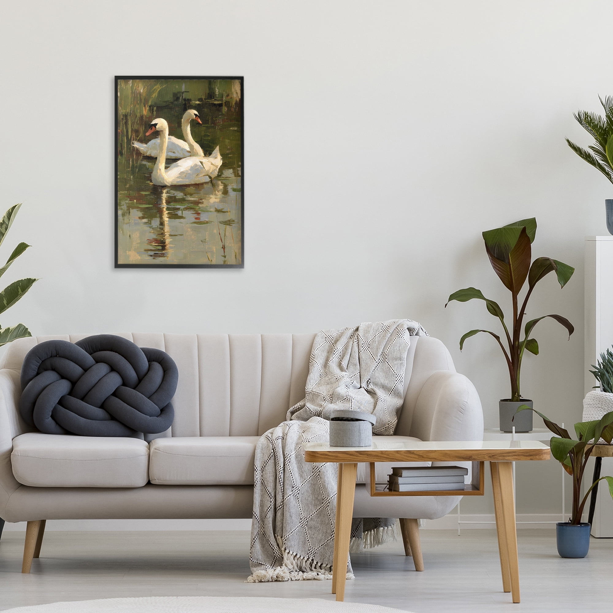 Stupell Industries Swans For A Swim Black Framed Giclee Art, design by Petal Prints Design