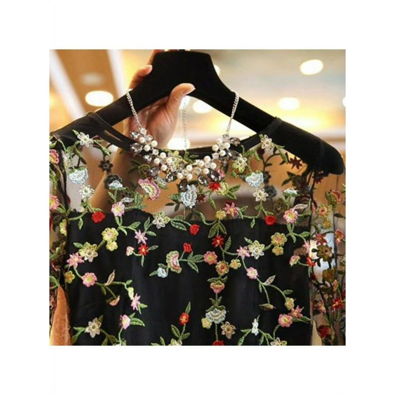 Floral Embroidery Sheer Mesh Black Lace Dress Floral Embroidery Sheer Mesh Black Lace Dress