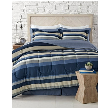 Blue White Khaki Gray Teen Boys Nautical Stripe Cal King Blue White Khaki Gray Teen Boys Nautical Stripe Cal King Comforter Set
