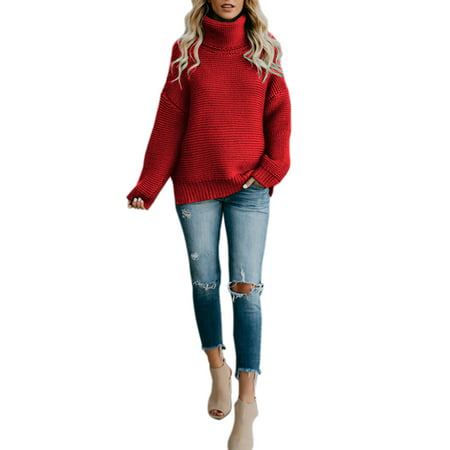 Knitted Sweaters for Women High Neck Chunky Knit Pullover Jumper Baggy Turtleneck Tops Winter Warm Loose Knitting