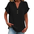 thumbnail image 2 of Favoffer Women's Linen Blouses V Neck Short Sleeve Tassel Button Casual Tops Lightweight Summer Shirts for Vacation Beach Daily, 2 of 6