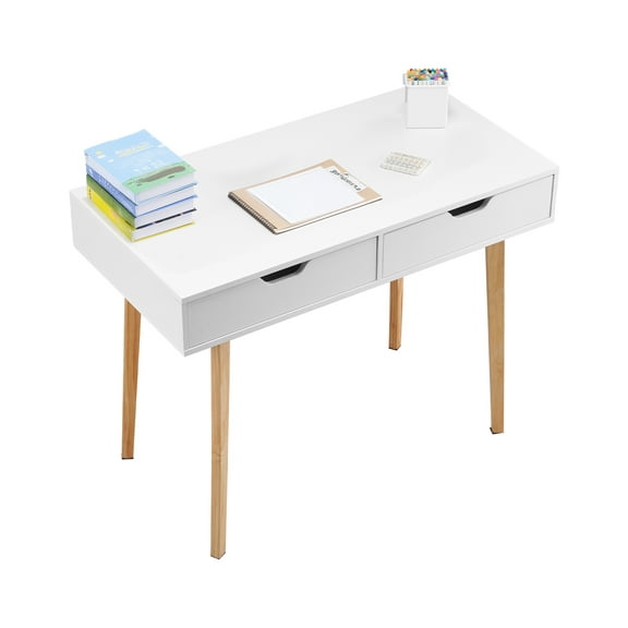 VEVOR Small Desk with Drawers, Kids Desk for Bedroom, Wooden Simple Study Table for Drawing, Reading, Writing, Rectangle MDF Furniture Study Storage Table for Home, Office, White   Wood