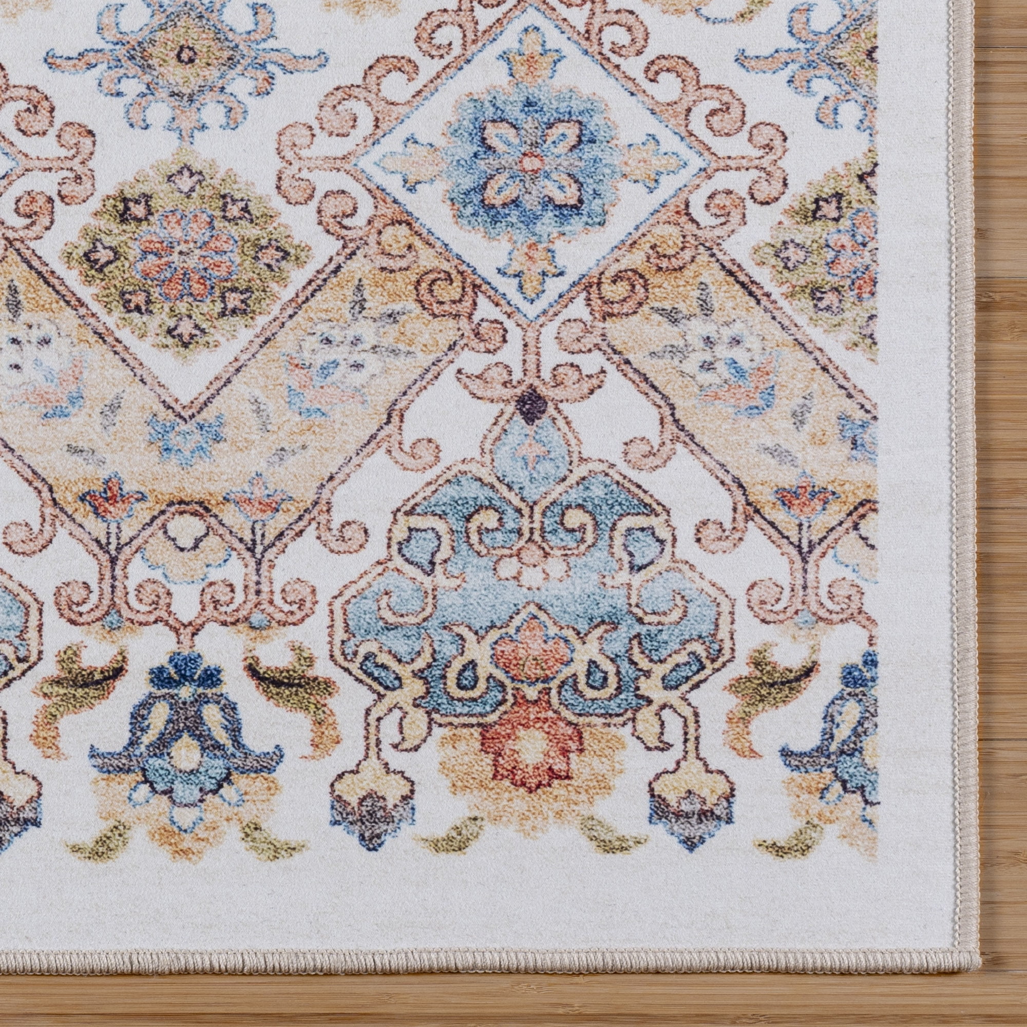Crystal Print Tanis Traditional Moroccan Ivory Non-Slip Washable Indoor Area Rug, 9x13