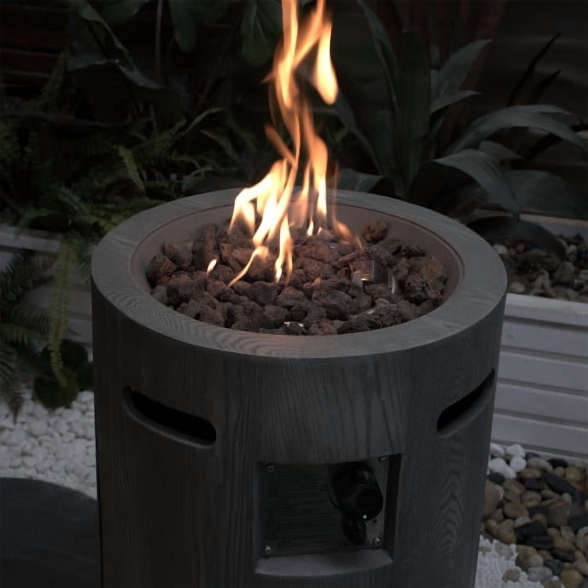 32000 BTU Outdoor Gas Fire Pit, Round, Magnesium Oxide Cultured Stone Finish with Rainproof Cover