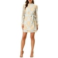 thumbnail image 3 of MODA NOVA Juniors Ruffle Crew Neck Long Sleeves Floral Lace Casual Mini Dress, 3 of 8