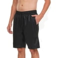 thumbnail image 3 of Men's Ice Silk Satin Five Quarter Shorts, Loose Wide Leg Elastic Waist Bright Quick Dry Fabric, Droopy Breathable Loungewear Shorts for Beach Vacation Indoor | TruHer,Black L, 3 of 9