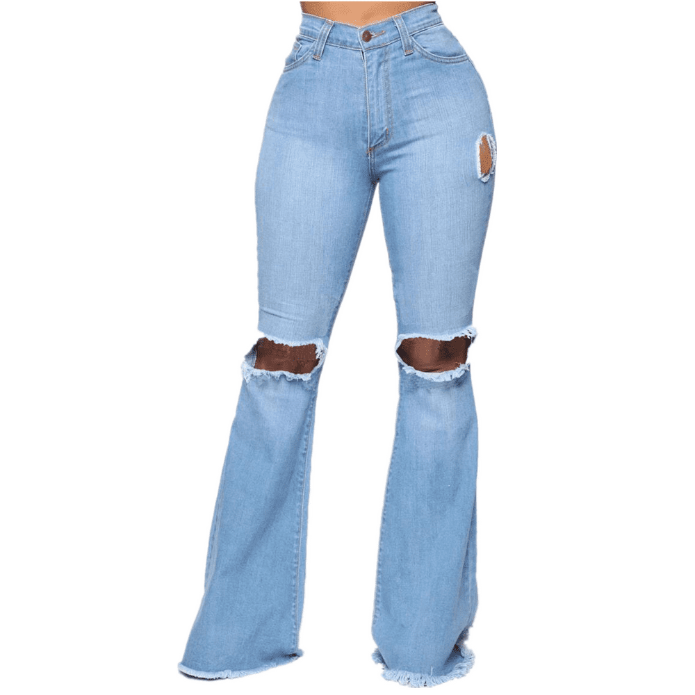Ukap Ukap Skinny Ripped Bell Bottom Jeans For Women Classic High
