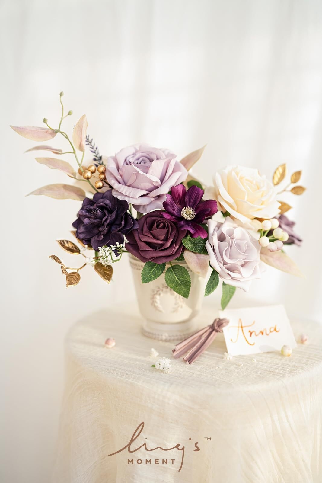 Artificial Flowers Fake Silk Roses Faux Foam Gardenia Combo for DIY Wedding Bouquets Centerpieces Arrangements Bridal Shower Party Home Decorations, Dusty Blue & Ivory, 23pcs