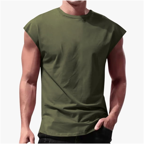 Hombres sin Mangas Camiseta Delgada Kam Hombro Color Sólido Suelto Ajuste, Transpirable Y Cómodo Top de Verano