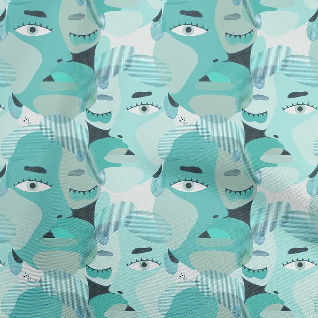 oneOone Georgette Viscose Turquoise Green Fabric Abstract Face Sewing Craft Projects Fabric Prints By Yard 42 Inch Wide