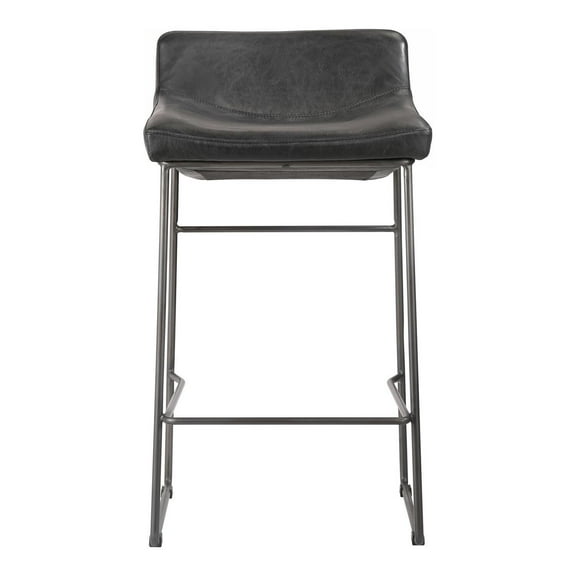 Moe's Home Collection Starlet Counter Stool Onyx Black Leather -Set Of Two