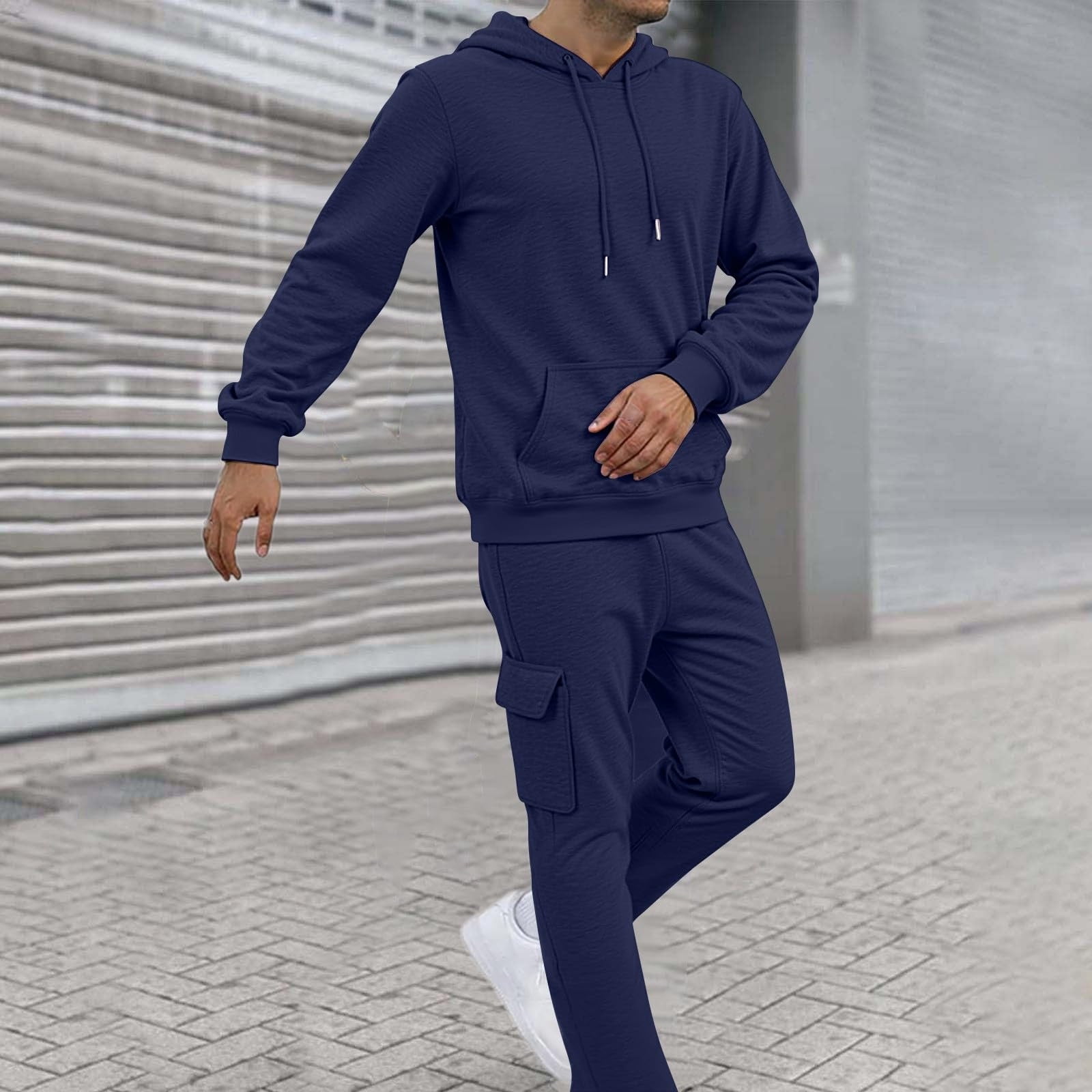 Txeol Mens Fleece Joggers and Hoodie Set 2 Piece Solid Color