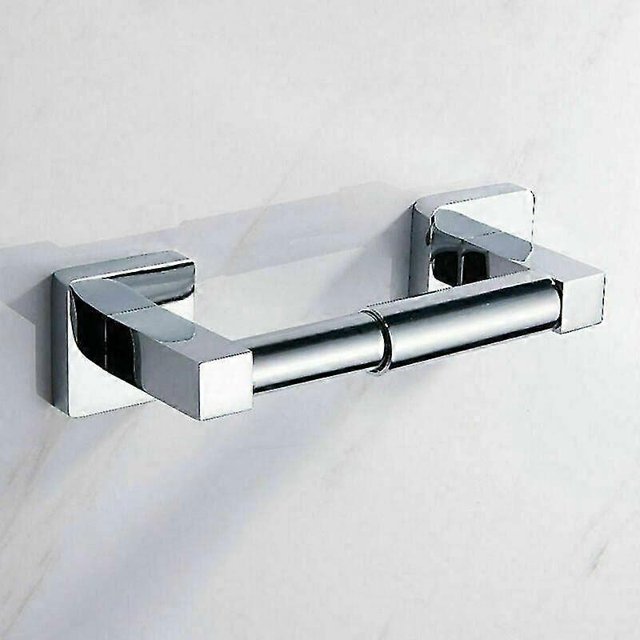 Toilet Roll Holder Square Wall Mount Bathroom Tissue Paper Holder Self Adhesive Wall Tissue Dispenser Chrome Toilet Roll Holder