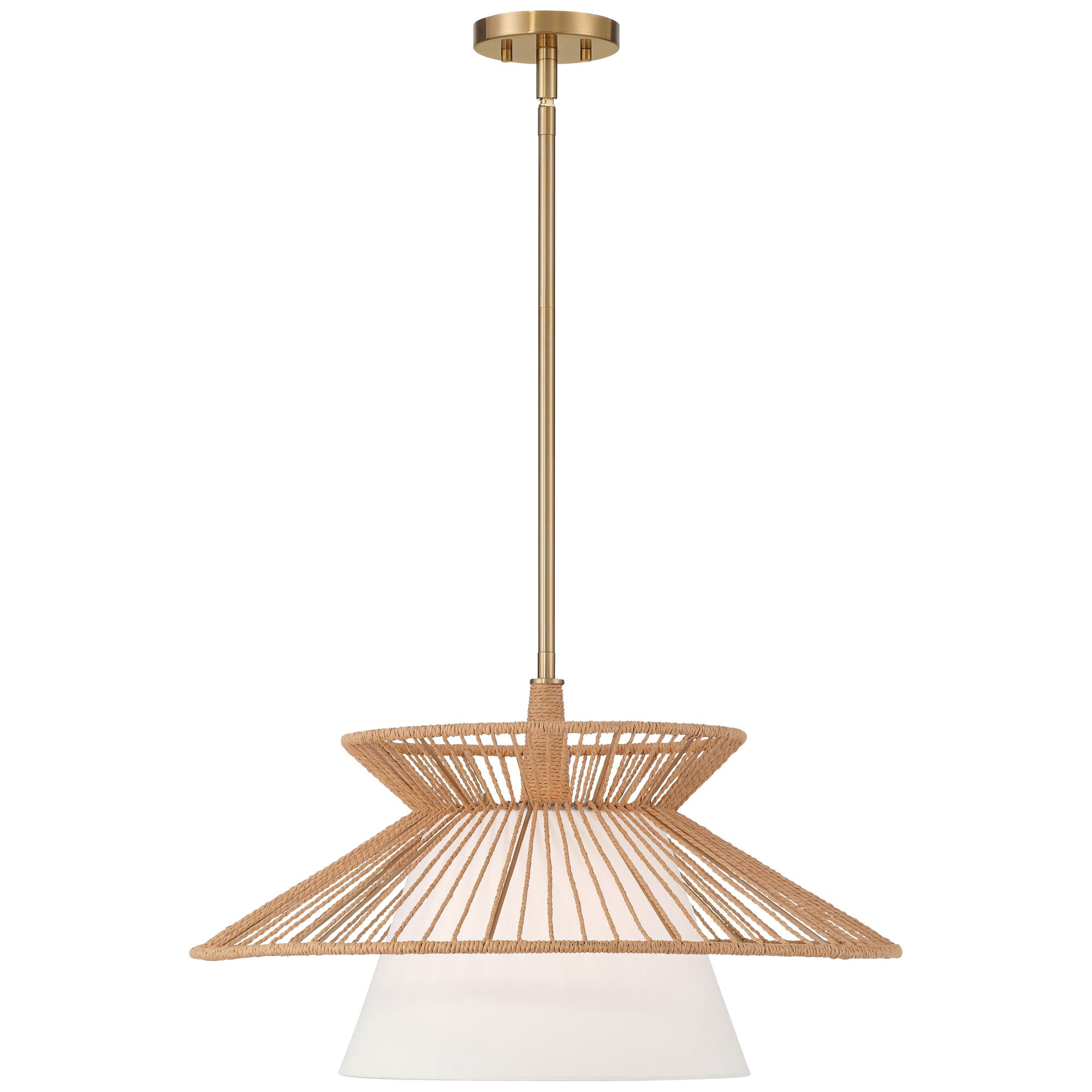 Possini Euro Design Aire 24" Mid Century Modern Pendant Chandelier Ceiling Light Fixture Dining Room Over Table Gold Finish Rope Fabric