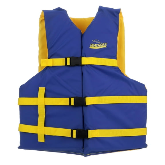 Seachoice Level 70 Life Jacket, Adjustable Boat Vest, Blue/Yellow, XL Adult, Over 90 Lbs.