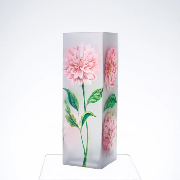 CC Home Furnishings Handblown Geometric Column Botanical Blooms Glass Vase - 11" - Pink and Green