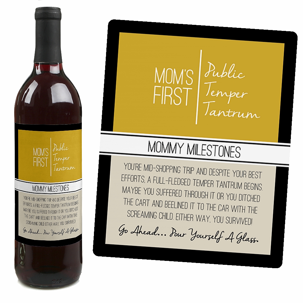 Big Dot of Happiness Mommy's First Milestones - Party Decorations for Women and Men - Wine Bottle Label Stickers - Set of 4