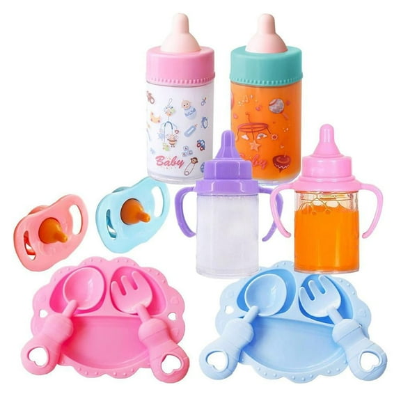 12/13 Pcs Doll Feeding Pretend Playset, Doll Accessories Set Magic Disappearing Milk Juice Bottles Sippy Cups with Pacifiers Bowl Spoons, Doll Bottle Toys Feeding Pretend Playset By PULMCheerger