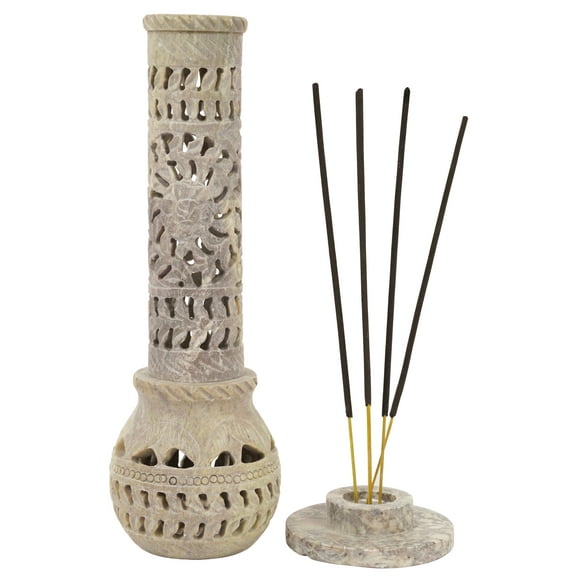 IBA Indianbeautifulart Handmade Stone Incense Stick Burner | Candle Stick Holder | Tea Light Burner , Perfect Floral Carving for Gifting- Decorative Home and Kitchen Decor (10x 1.7 Inches)