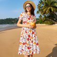 thumbnail image 4 of Daiia Hello Automne Feuilles d'Érable Imprimé Robes pour Femmes 2025 Tendance Manches Courtes Robes Décontractées Amples Fluides Maxi Robes de Soleil, 4 of 6