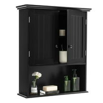 Topbuy Wall Mounted Bathroom Cabinet Double Door Medicine Cabinet Kitchen Cupboard w/ Open Compartment & Adjustable Shelf Black
