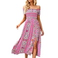 thumbnail image 2 of ANGGREK One Piece Off Shoulder Dress, Off Shoulder Slit Long Dress Floral Printed For Daily Life, 2 of 5