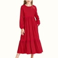thumbnail image 2 of Miluxas Girls Maxi Dresses Lantern Long Sleeve Casual Holiday Dress Trendy Solid Color Dress Red 8-9Years, 2 of 6